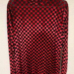Women’s Red and Black Checkered Long-Sleeve Blouse